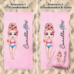 Personlig snabbtorkande strandhandduk med födelseblommor och cartoonfigur perfekt för strandsemester och som vänskapspresent