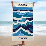 Asciugamano da spiaggia personalizzato con nome e illustrazione vita marina oversize asciugatura rapida vacanze estive regalo per amici