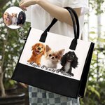 Personalised Cartoon Dog Canvas Tote Bag with Name Lining Travel Picnic Birthday Gift for Dog Owners