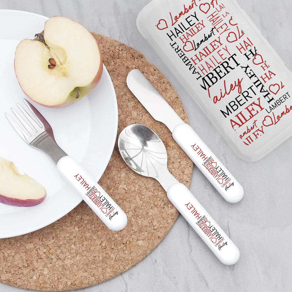 Fourchette Cuillère Couteau 3 pièces en acier inoxydable avec étui Cadeau d'anniversaire pour garçons filles