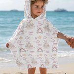 Castillo de Princesas Personalizado Toalla de Playa Suave con Capucha y Nombre Cumpleaños Día del Niño Fiesta en la Playa Piscina Regalo para Niños