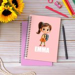 Personlig tecknad pojke flicka namn A5 spiralanteckningsbok med 120 linjerade sidor till skolstart gåva för barn