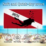 Gepersonaliseerd Duiker Silhouet Sneldrogend Oversized Microfiber Strandlaken met Tekst Vakantie Reizen Essentieel Verjaardagscadeau voor Duikliefhebbers