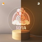 Luce notturna LED personalizzata con orsetto palloncino arcobaleno e nome base in legno decor per cameretta regalo di baby shower per bambini