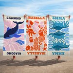 Asciugamano da spiaggia personalizzato con nome e illustrazione vita marina oversize asciugatura rapida vacanze estive regalo per amici
