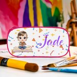 Trousse à Crayons Personnalisées avec Nom et Personnage Deux Couches Fermeture Éclair Fournitures d'Étude Cadeau Rentrée Scolaire pour Garçon Fille