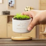 Personalised Love Grows Name Ceramic Succulent Planter Pot with Drainage Hole and Bamboo Base Home Decor Wedding Gift for Lover