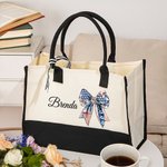 Personalised Red White Blue Bow Tote Bag Patriotic 4th of July American Independence Day Gift for Women