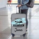Personalised Watercolour Travel Theme Design Luggage Protective Cover Fits 18-32 Inches Suitcase with Name Birthday Gift for Friends Family