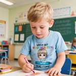 Personalised Here I Come Cartoon Character Stationery Kid T-shirt with Name and Grade Back to School Birthday Gift for Boys Girls