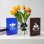 Personalized Angel Wings Halo Pet Photo Clear Book Vase with Name Bookshelf Decor Sympathy Sentimental Memorial Gift for Pet Owners Lovers