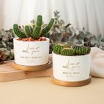 Personalised Love Grows Name Ceramic Succulent Planter Pot with Drainage Hole and Bamboo Base Home Decor Wedding Gift for Lover
