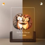 Luce notturna LED con base in legno personalizzato con nomi di coppie e data design coppie di animali della foresta regalo di San Valentino per coppia
