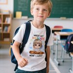 Personalised Here I Come Cartoon Character Stationery Kid T-shirt with Name and Grade Back to School Birthday Gift for Boys Girls