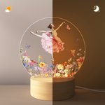 Luce notturna personalizzata con nome e base in legno design della ballerina con vestito a tema del fiore di nascita regalo per ballerine e ragazze