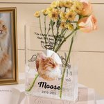 Personalized Angel Wings Halo Pet Photo Clear Book Vase with Name Bookshelf Decor Sympathy Sentimental Memorial Gift for Pet Owners Lovers
