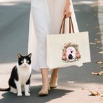 Gepersonaliseerde Vintage Bloemen Portret Herbruikbare Canvas Draagtas met Naam en PU Leren Handvat Reizen Essentiële Verjaardagscadeau voor vrouwen