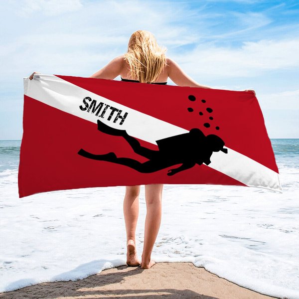Personalisiertes Strandtuch im Taucher-Sihouette-Design mit Text Urlaub Reisen Geburtstagsgeschenk für Taucher