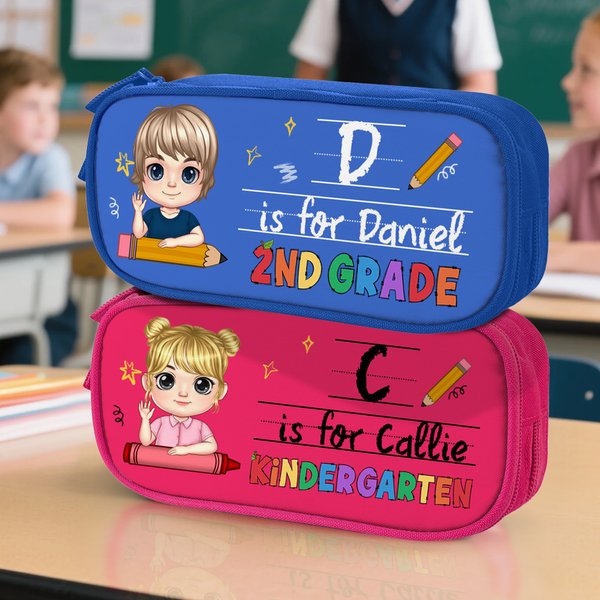 Personalised Cartoon Character Oxford Pencil Case with Initial and Text School Supply Birthday Back to School Gift for Boys Girls