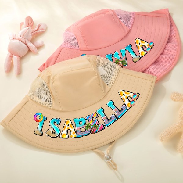 Chapeau de soleil respirant personnalisé avec nom Accessoires d'été Cadeau d'anniversaire pour garçons filles
