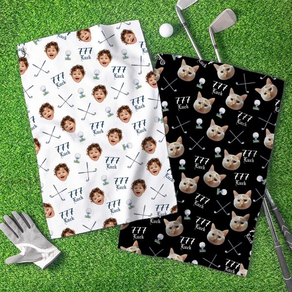 Personalised Face Photo Quick Dry Microfiber Waffle Golf Towel with Number and Carabiner Clip Golf Accessory Birthday Gift for Golf Player
