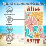 Personlig strandhandduk mångfärgad blommig snabbtorkande överdimensionerad med namn födelsedag sommar och semesterfestgåva för kvinnor