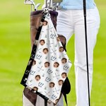 Personalized Face Photo Quick Dry Microfiber Waffle Golf Towel with Number and Carabiner Clip Golf Accessory Birthday Gift for Golf Player