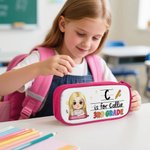 Personalised Cartoon Character Oxford Pencil Case with Initial and Text School Supply Birthday Back to School Gift for Boys Girls