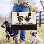 Personalised Cartoon Dog Canvas Tote Bag with Name Lining Travel Picnic Birthday Gift for Dog Owners