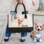 Personalised Cartoon Dog Canvas Tote Bag with Name Lining Travel Picnic Birthday Gift for Dog Owners