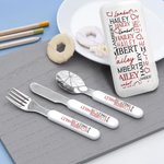 Personlig hjerte navn skysikkert rustfritt stål barnegaffel skje kniv 3 stk bestikksett med etui bursdagsgave til gutter jenter