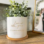 Personalised Love Grows Name Ceramic Succulent Planter Pot with Drainage Hole and Bamboo Base Home Decor Wedding Gift for Lover