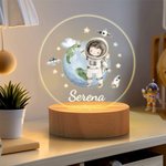 Luce notturna a LED in acrilico con base in legno personalizzata con nome e cartone animato regalo di compleanno per i bambini