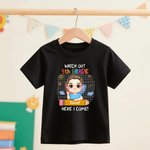 Personalised Here I Come Cartoon Character Stationery Kid T-shirt with Name and Grade Back to School Birthday Gift for Boys Girls