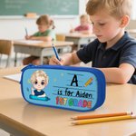 Personalised Cartoon Character Oxford Pencil Case with Initial and Text School Supply Birthday Back to School Gift for Boys Girls