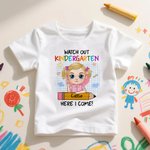 Personalised Here I Come Cartoon Character Stationery Kid T-shirt with Name and Grade Back to School Birthday Gift for Boys Girls
