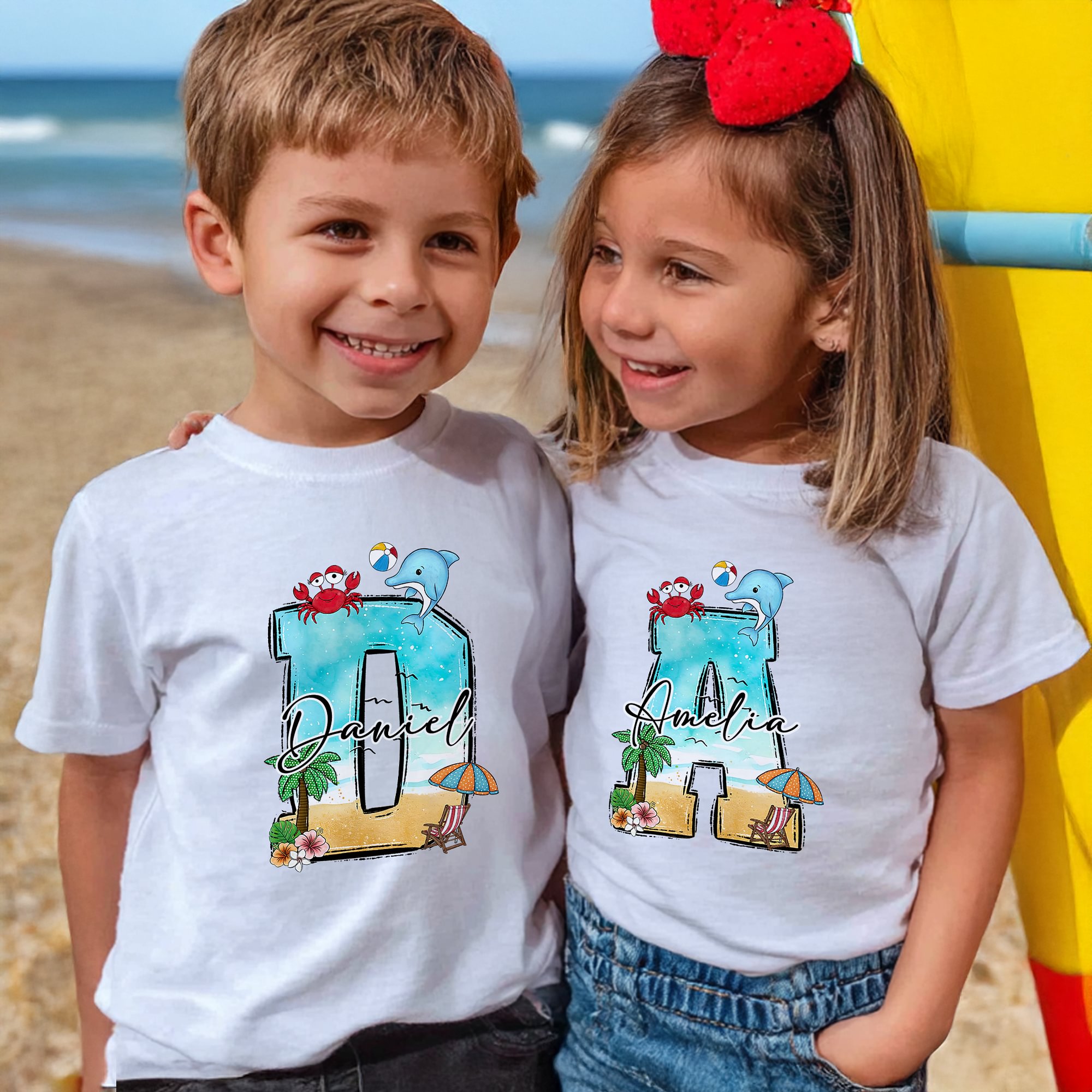 T-shirt d'été multicolore 100% coton avec nom Plage Vacances Anniversaire Cadeau d'anniversaire pour garçons Filles