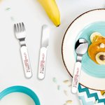 Personlig hjerte navn skysikkert rustfritt stål barnegaffel skje kniv 3 stk bestikksett med etui bursdagsgave til gutter jenter