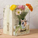 Personalized Angel Wings Halo Pet Photo Clear Book Vase with Name Bookshelf Decor Sympathy Sentimental Memorial Gift for Pet Owners Lovers