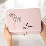 Joyero personalizado con flores de nacimiento vintage incluido nombre y espejo de maquillaje LED regalo de cumpleaños para chicas y mujeres