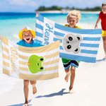 Toalla de playa de secado rápido personalizada con nombre Panda Conejo Animales de dibujos animados Vacaciones de verano Cumpleaños Regalo para niños Niñas