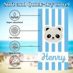 Toalla de playa de secado rápido personalizada con nombre Panda Conejo Animales de dibujos animados Vacaciones de verano Cumpleaños Regalo para niños Niñas