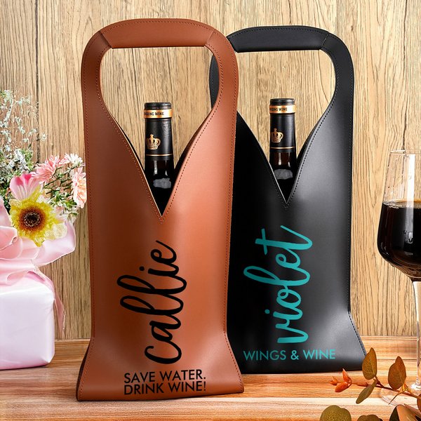 Personalisierte Scripty Style PU Leder schützende Weintasche mit Namen und Griff Abendessen Party Jahrestag Hochzeit Geschenk für Weinliebhaber