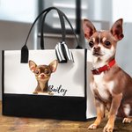 Personalised Cartoon Dog Canvas Tote Bag with Name Lining Travel Picnic Birthday Gift for Dog Owners