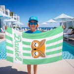 Toalla de playa de secado rápido personalizada con nombre Panda Conejo Animales de dibujos animados Vacaciones de verano Cumpleaños Regalo para niños Niñas