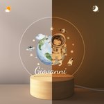 Luce notturna a LED in acrilico con base in legno personalizzata con nome e cartone animato regalo di compleanno per i bambini