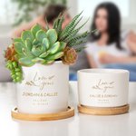 Personalised Love Grows Name Ceramic Succulent Planter Pot with Drainage Hole and Bamboo Base Home Decor Wedding Gift for Lover