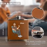 Personalized Cartoon Character 6 oz Stainless Steel Liquor Hip Flask with Leather Cover and Name Birthday Valentine's Day Gift for Husband Boyfriend