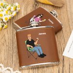 Personalized Cartoon Character 6 oz Stainless Steel Liquor Hip Flask with Leather Cover and Name Birthday Valentine's Day Gift for Husband Boyfriend
