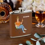 Personalized Cartoon Character 6 oz Stainless Steel Liquor Hip Flask with Leather Cover and Name Birthday Valentine's Day Gift for Husband Boyfriend